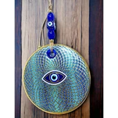 İşlemeli Geometrik Nazar Boncuklu Cam Duvar Süsü thumbnail 1