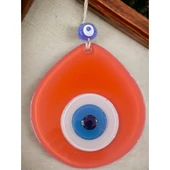 Mavi Nazar Boncuklu Turuncu Renk Nazar Boncuklu Damla Desen El Yapımı Duvar Süsü thumbnail 4