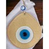 Mavi Nazar Boncuklu Gold Renk Nazar Boncuklu Damla Desen El Yapımı Duvar Süsü thumbnail 4