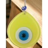 Mavi Nazar Boncuklu Sarı Renk Nazar Boncuklu Damla Desen El Yapımı Duvar Süsü thumbnail 2