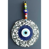 Mavi Nazar Boncuklu Beyaz Kesme Cam Desenli Duvar Süsü Nazarlık thumbnail 1
