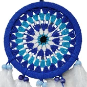 Nazar Boncuğu Desenli Bol Kuş Tüylü Lacivert Dream Catcher El Yapımı Duvar Dekoru - 2