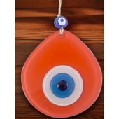 Mavi Nazar Boncuklu Turuncu Renk Nazar Boncuklu Damla Desen El Yapımı Duvar Süsü thumbnail 1