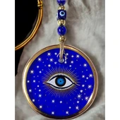 Yaldızlı Mavi Renk Yıldız Motifli Gözlü Duvar Süsü Cam Duvar Dekoru thumbnail 3