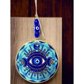 Tek Gözlü Piramit Desenli Nazar Boncuklu Duvar Süsü Cam Duvar Dekoru thumbnail 1