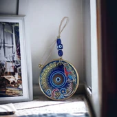 Yaldızlı Bülbül Kuşlu Çicekli Nazar Boncuklu Duvar Süsü Camlı Duvar Dekoru - 1