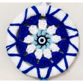 Ponponlu Nazar Boncuğu Desenli El Yapımı Mini Kapı, Duvar ve Araba Süsü thumbnail 3