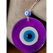 Şeffaf Mor Nazar Boncuklu Duvar Süsü 10 Cm Cam Duvar Dekoru thumbnail 4