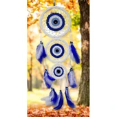 Nazar Motifli Üç Çemberli Kuş Tüylü Beyaz Duvar Süsü thumbnail 3