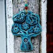 Seramik Kuşlu Nazar Boncuklu Ağaç Modelli Duvar Süsü - 4