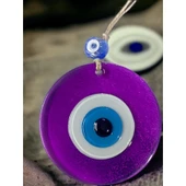 Şeffaf Mor Nazar Boncuklu Duvar Süsü 10 Cm Cam Duvar Dekoru thumbnail 2