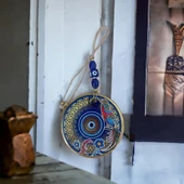 Yaldızlı Bülbül Kuşlu Çicekli Nazar Boncuklu Duvar Süsü Camlı Duvar Dekoru - 4