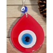 Orta Boy Kırmızı Damla Desen Nazar Boncuklu Duvar Dekoru Cam Duvar Süsü thumbnail 4