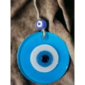 Şeffaf Mavi Nazar Boncuklu Duvar Süsü 10 Cm Cam Duvar Dekoru thumbnail 1