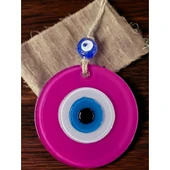 Pembe Nazar Boncuklu Duvar Süsü 10 Cm Cam Duvar Dekoru - 2