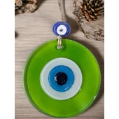 Şeffaf Yeşil Nazar Boncuklu Duvar Süsü 10 Cm Cam Duvar Dekoru thumbnail 3