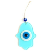 Nazar Boncuklu Turkuaz Renginde Fatma Ana Bereket Eli Cam Duvar Süsü - 2