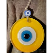 Şeffaf Sarı Nazar Boncuklu Duvar Süsü 10 Cm Cam Duvar Dekoru - 4