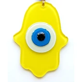 Nazar Boncuklu Sarı Fatma Ana Bereket Eli Cam Duvar Süsü thumbnail 1