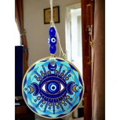 Tek Gözlü Piramit Desenli Nazar Boncuklu Duvar Süsü Cam Duvar Dekoru thumbnail 4
