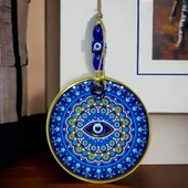 Yaldızlı Nazar Boncuklu Mavi Pembe Renkli Duvar Süsü Cam Duvar Dekoru thumbnail 2