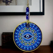 Yaldızlı Nazar Boncuklu Mavi Pembe Renkli Duvar Süsü Cam Duvar Dekoru thumbnail 1