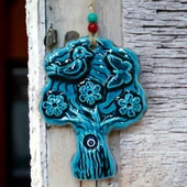 Seramik Kuşlu Nazar Boncuklu Ağaç Modelli Duvar Süsü - 3