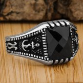 Siyah Zirkon Taşlı Deniz Çapalı 925 Ayar Gümüş Yüzük thumbnail 1