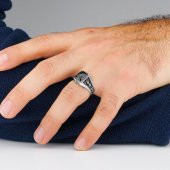 Siyah Zirkon Taşlı Deniz Çapalı 925 Ayar Gümüş Yüzük thumbnail 2