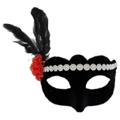 Gümüş Dantelli Kırmızı Gül Tasarımlı Parti Maskesi thumbnail 1