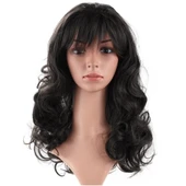 Siyah Renk Dalgalı Uzun Parti Peruğu - 1