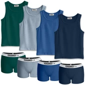 Erkek Çocuk, Pamuklu Boxer&Atlet, Alt-Üst, 3 Çift ve 4 çift takım seçenekli, Çok renkli thumbnail 1
