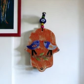 Turuncu Kuşlu Füzyon Cam Fatma Ana Eli Duvar Süsü Kapı Süsü thumbnail 3