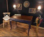Wooding Mobilya 120 Cm Çekmeceli Masif Lacivert Ceviz Çalışma Masası - 1