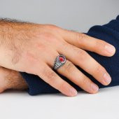 Oval Kırmızı Zirkon Taşlı 925 Ayar Gümüş Yüzük thumbnail 2