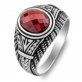 Oval Kırmızı Zirkon Taşlı 925 Ayar Gümüş Yüzük thumbnail 3