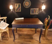 Wooding Mobilya 120 Cm Çekmeceli Masif Lacivert Ceviz Çalışma Masası - 3