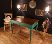 Wooding Mobilya 120 Cm Çekmeceli Masif Yeşil Ceviz Çalışma Masası - 2