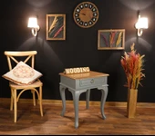 Wooding Mobilya Çekmeceli Masif Gri Natürel Komodin - Yan Sehpa thumbnail 1