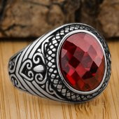 Kırmızı Zirkon Taşlı Fasetli 925 Ayar Gümüş Yüzük thumbnail 1