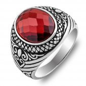 Kırmızı Zirkon Taşlı Fasetli 925 Ayar Gümüş Yüzük thumbnail 3