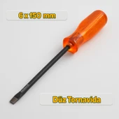 Tornavida Uzun Boy Premium Kraft Düz Tornavida Turuncu Plastik Sap 6x150 mm thumbnail 2