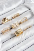Pirinç Kelebek Model Gold Renk Kadın Yüzük Kombin Set - TJ-BYK3815 - 1
