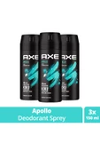3 Adet Axe Erkek Sprey Deodorant Apollo 48 Saat Etkileyici Koku Vücut Spreyi 150 ml - 1