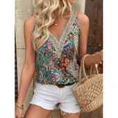 Lucky Life Kadın Askılı V Yaka Dantelli Süprem Bluz - 4