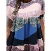 Lucky Life Kadın Kısa Kollu Bisiklet Yaka Kare Desenli Dalgıç Elbise - 3