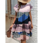 Lucky Life Kadın Kısa Kollu Bisiklet Yaka Kare Desenli Dalgıç Elbise - 2