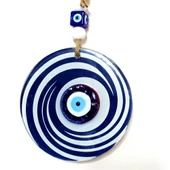 Nazar Boncuklu Lacivert Ve Beyaz Renkli Füzyon Cam Duvar Süsü thumbnail 2