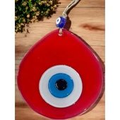 Orta Boy Şeffaf Kırmızı Damla Desen Nazar Boncuklu Duvar Dekoru Cam Duvar Süsü thumbnail 2