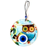 Bilgin Baykuş Nazar Boncuklu 12 Santimetre Füzyon Cam Duvar Süsü thumbnail 2